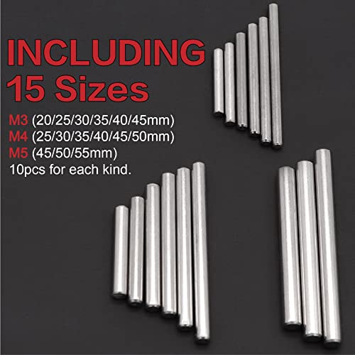 150Pcs 304 Stainless Steel Dowel Pin Assortment Kit M3 M4 M5 with Box - size: M3/M4/M5