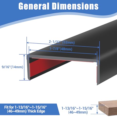 Rubber Edge Trim, Self-Adhesive U Shaped Edge Protector for Plywood, Cabinet, 1-7/8" Wood Edge Banding, Flexible Furniture Repair, EPDM Material, Fit 1-7/8"(48mm), Length 10Ft, Black - size: Fit 1-7/8"- L10'