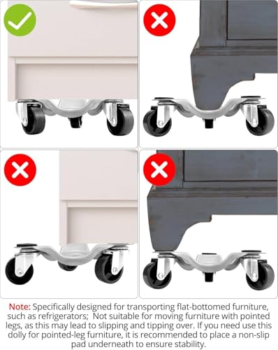 QWORK 4 pcs 6" Steel Tri-Dolly, 200 lbs Load Capacity, for Moving Furniture & Appliances, Swivel Caster Easy Tool