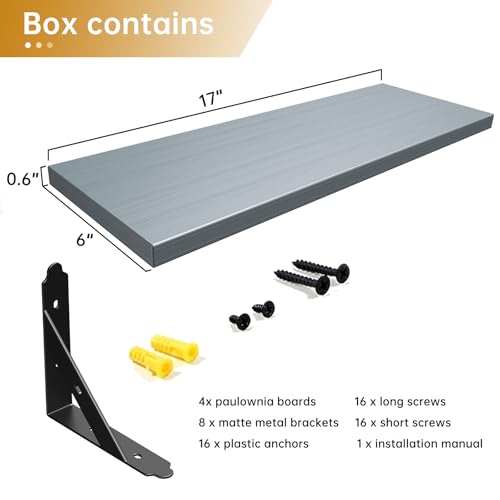 ROMGUAR CRAFT Wood Wall Floating Shelves Set of 4, 17" x 6" - Grey - color: Grey, size: 17" x 6"