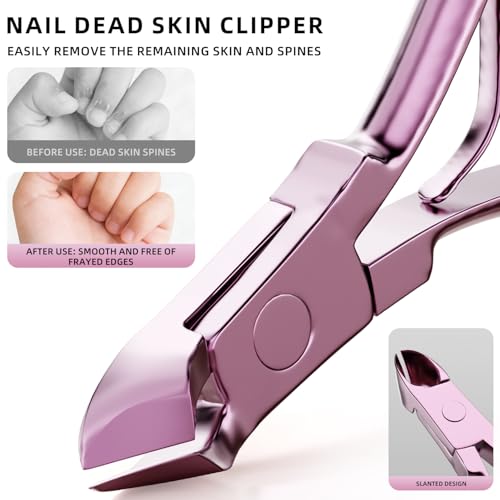 Manicure Set, Stainless Steel Nail Clipper Set with Travel Case - color: Rose Purple