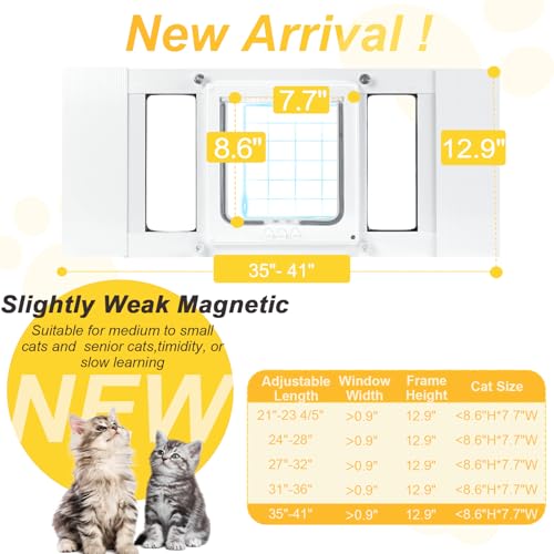 Cat Door for Window, Quick Damage-Free Install, 36"- 40" Width Adjustable, All Aluminum Frame, 4-Way Lock, Magnetic Closure Cat Window Door, Extra Window Sealing Strips(XL) - size: XL: Fits 36"-40" Width
