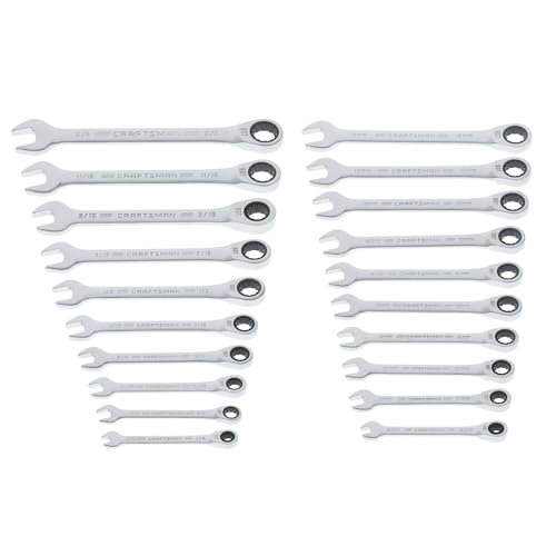 CRAFTSMAN Ratchet Wrenches Set, 20 Pc, 90 Tooth SAE/Metric Ratcheting Wrench Set with Case, 4 Degree Arc Swing (CMMT87220)