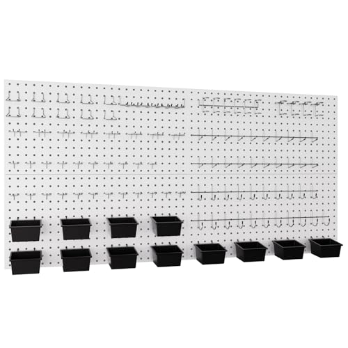 INCLY 158PCS White Metal Pegboard Wall Organizer 48x24 Inch - color: White, size: 48x24 Inch