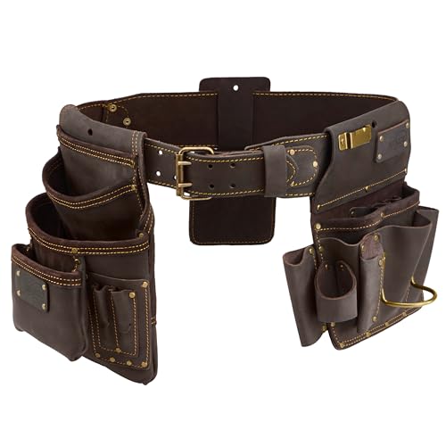 Ox Pro Drywall Tool Belt - 22-Pocket Leather Tool Belt Pouches - Made of Oil-Tanned Leather with Double-Stitching and Steel Rivets - OX-P263804 - color: Drywall Belt, size: Large