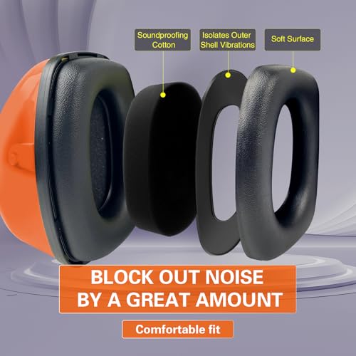 SAFEBUILDER Ear Protection Ear muffs Noise Reduction NRR 28dB Adjustable Hearing Protection for Working Mowing SK-06P - color: Orange