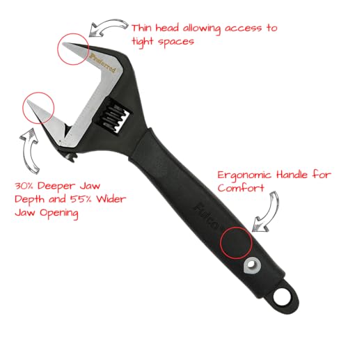 Plumbing Adjustable Wrench, Black Phosphate Finish, 4 Available Size Options 6-inch, 8-inch, 10-inch, 12-inch - T08002 - size: 8-Inch