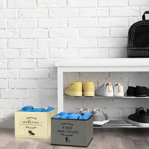 Suzile 200 Pcs Disposable Shoe Covers with 2 Pcs Box Open House Supplies Foldable Booties Shoe Covers Holder Storage Bin for House Indoor Guest Supplies, 10 x 10 x 8 Inch(Beige,Gray,Blue) - color: Beige,Gray,Blue