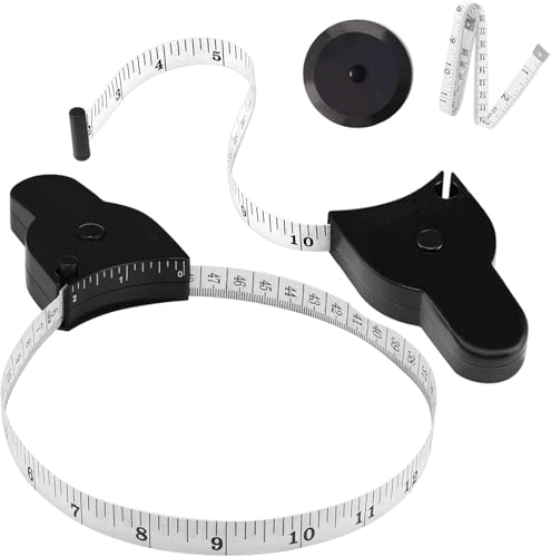 Automatic Telescopic Tape Measure, Body Measure Tape 60 inch (150cm), Self-Tightening Retractable Measuring Tape for Body Accurate Way to Track Weight Loss Muscle Gain by One Hand, 4 Piece - color: Black+Black
