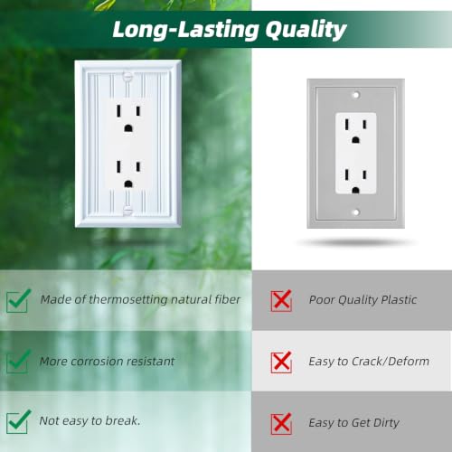 White Natural Material Single Decorator Switch Plate/Outlet Covers(4-Pack) - size: Single Decorator