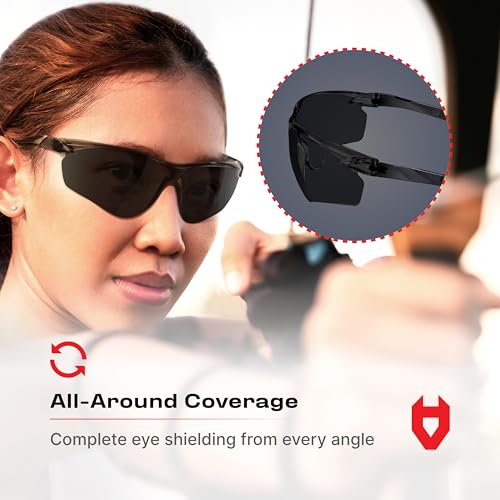 NoCry Safety Sunglasses for Men and Women; Certified ANSI Z87.1 Dark Tinted Safety Glasses with Anti-Fog & Anti-Scratch Lenses and UV Protection; Cycling Glasses, Sports Sunglasses for Men and Women - color: Dark Tinted