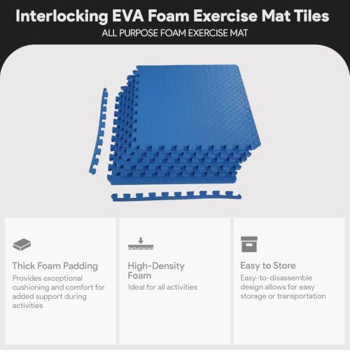 BalanceFrom Puzzle Exercise Mat 3/4" Thick, EVA Interlocking Foam Floor - color: Blue, style: 3/4" Thick, 24 Square Feet