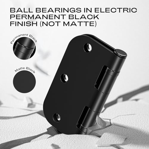 6 Pack Matte Black Door Hinges 3.5 Inch 5/8" Radius Round Ball Bearing - color: Matte Black Ball Bearing, size: 6 Pack