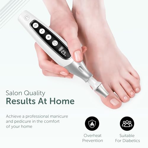 PediLux Pro Professional Manicure Pedicure Kit, Cordless Electric Nail File Drill Set, Thick Toenail Grinder, Toe Nail Dremel Tools, Filer, Buffer, Sander, Remove Cuticles, Callus for Men & Women - style: White