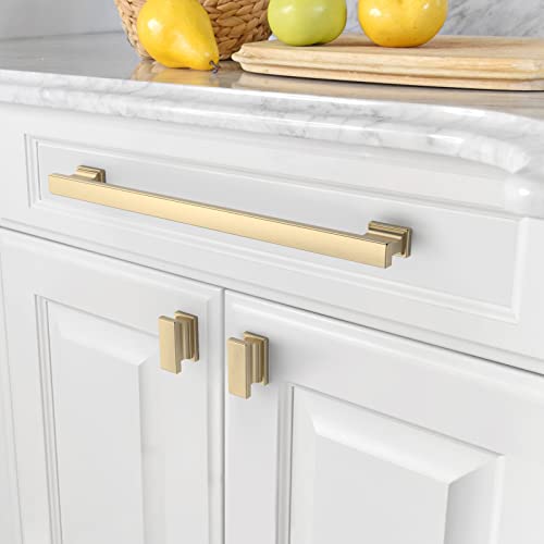 Amerdeco 10 Pack Heavy Duty Solid Brushed Brass Cabinet Pulls 10" - color: Brushed Brass, size: 10" hole center
