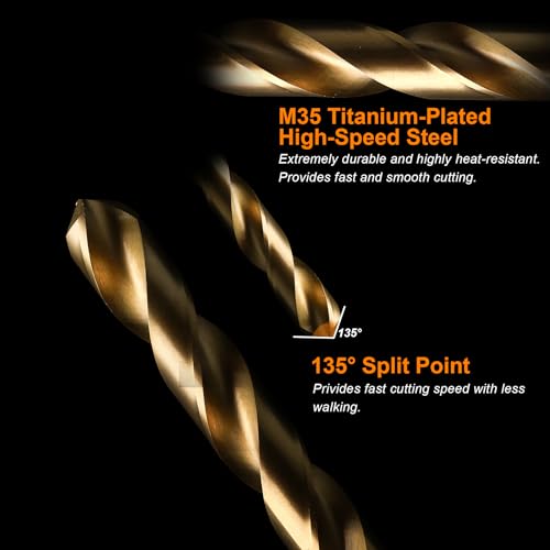 M35 Cobalt Drill Bit Set 20PCS(1/16"-1/2") High Speed Steel Jobber Length Drill Bit Kit for Hardened Metal with Index Storage Case - size: 1/16-1/2 inch - 20 PCS - Right Hand