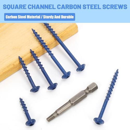 Glarks 250pcs #8 x 1’’, 1-1/4", 1-1/2’’, 2", 2-1/2" Pocket Hole Screws with Square Drill Bit Kit, Blue Coated Square Drive Wood Screws, Washer Head Coarse Thread Screw for Woodworking, Furniture - size: 250pcs 8x1,8x1-1/4,8x1-1/2,8x2,8x2-1/2