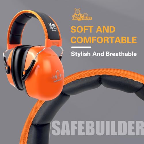 SAFEBUILDER Ear Protection Ear muffs Noise Reduction NRR 28dB Adjustable Hearing Protection for Working Mowing SK-06P - color: Orange
