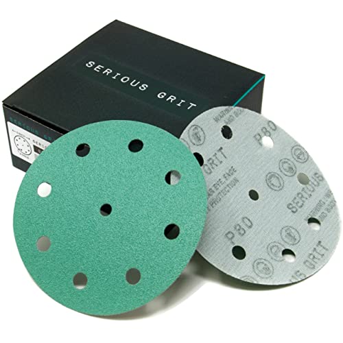 Serious Grit - 5-Inch 9-Hole P80 Grit Sanding Discs - 50 Pack Box - size: 80 Grit