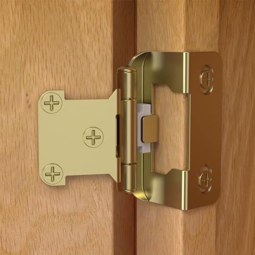 Chibery 10 Pack | 1/2 inch Overlay Semi Partial Wrap Around Cabinet Hinges, Self Closing Face Frame Variable Decorative Replacement, Kitchen Hardware, with Screw & Quiet Bumper (Brass Gold) - color: Gold