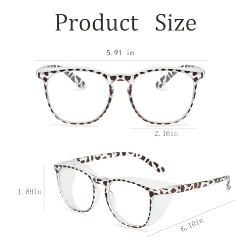 Safety Glasses for Men Women, Anti Fog Safety Goggles Comfortable Blue Light Blocking UV Protective Adult Nurse - color: Square Leopard 2pack