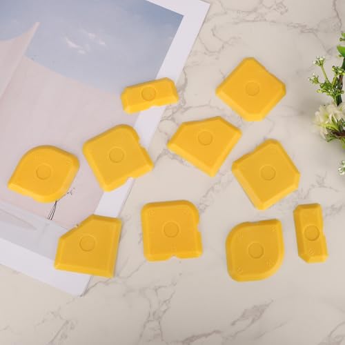 Tinoaly 10pcs Silicone Cramer Spreader Caulking Tool Kit, Sealant Profiling Finishing Smoothing Tool Caulk Remover Grout Scraper Mastic Applicator for Kitchen Bathroom Floor Window Sink (Yellow) - color: Yellow