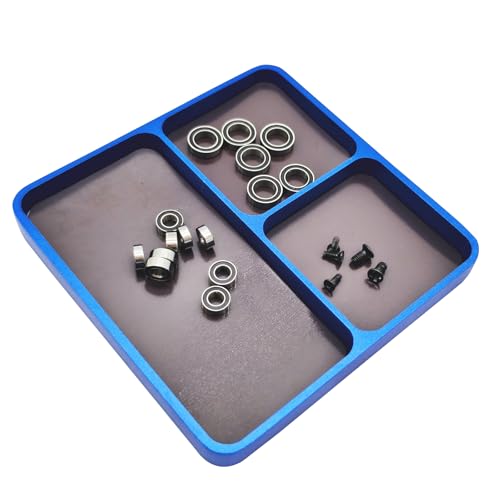 Universal Metal RC Screw Tray, Screws Holder Plate RC Fixing Tools with Magnetic Pad for Screws, Sockets, Bolts, Pins Organizer (Blue)