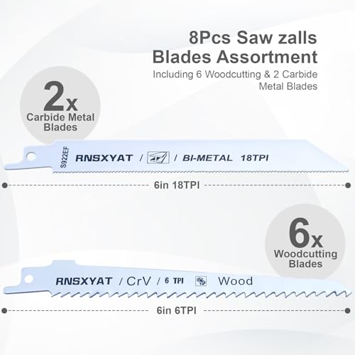8PCS Reciprocating Saw Blades for Wood Pruning and Carbide Metal Blade