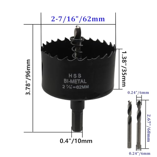 2-7/16"/62mm Dia Hole Saw Bi-Metal Hole Drilling Cutter - color: black, size: 2-7/16" (62mm)