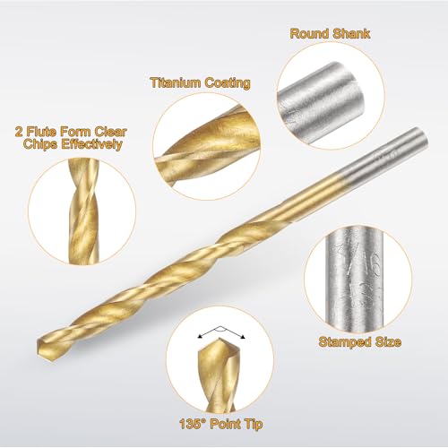 uxcell 12pcs Titanium Twist Drill Bit 3/16" Drilling Dia High Speed Steel Drills for Hardened Metal, Stainless Steel, Cast Iron, Wood, Plastic - size: 3/16 inch