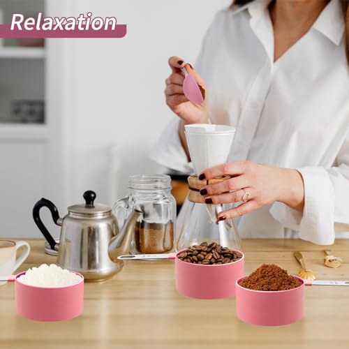 Measuring Cups Set Measuring Spoons Set, Nesting Measure Cups with Stainless Steel Handle, For Measuring Dry and Liquid Ingredients Small Teaspoon with Plastic Head (Pink) - color: Pink