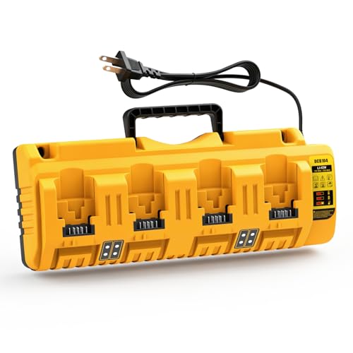 DCB104 20V MAX Battery Charger Replacement for Battery Charger, 4 Port Multi Charger Station with 2 USB Ports, Compatible with Dewalt 12V-20V Batteries - color: Lemon-yellow