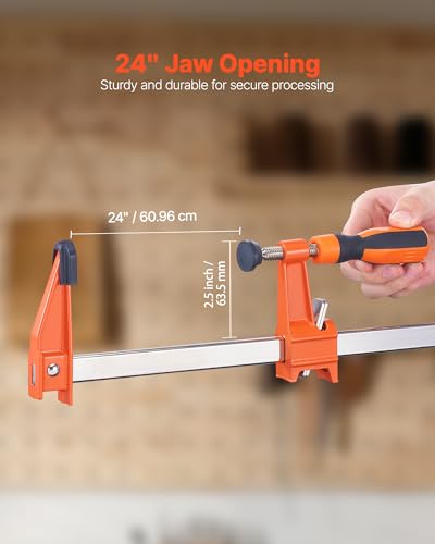 VEVOR Bar Clamps for Woodworking, 2-Pack 24 inch Opening, Lockable F-Clamp with 600 lbs Load Limit, 2-1/2 inch Depth, Cast Iron and Carbon Steel, Easy to Use, Wood Clamps for Woodworking Metal Working - size: 24"(2 Pack), style: Medium-Duty