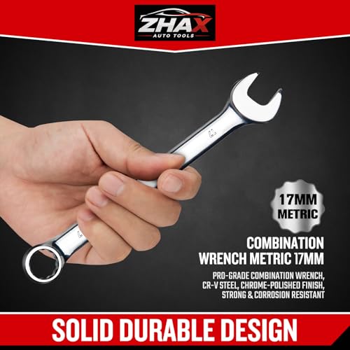 zhax 17mm Metric Combination Wrench, 12 Point Box End, 15 Degree Offset Design, Mirror Polish Finish, Forged CR-V Steel, Hand Tools for Mechanics, Ideal for Auto and Home Repair - size: 17mm