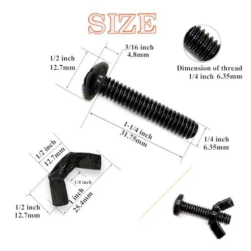 20 Pack Black 1/4"-20 x1-1/4 Screw Bolts and Wing Nut Kit 10pcs Machine Screws with Round Head Phillips 10pcs Butterfly Hand Twist Tighten Nut Zinc Plated Hardware Fitting Fastenings Assortment Kit - size: Black 20 Pack 1/4"-20 x1-1/4"