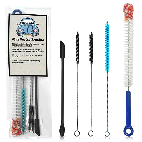 Blue Beetle Brushes | Multi-Use Glass Cleaner Kit - 5-Piece Brush & Scraper Set for Glass, Ceramic and Glass Pipe Cleaner