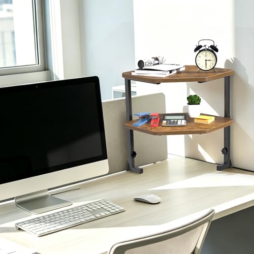 Corner Desk Shelf, Clamp on Desk Shelf Above or Below Desk 16" 2 Tier