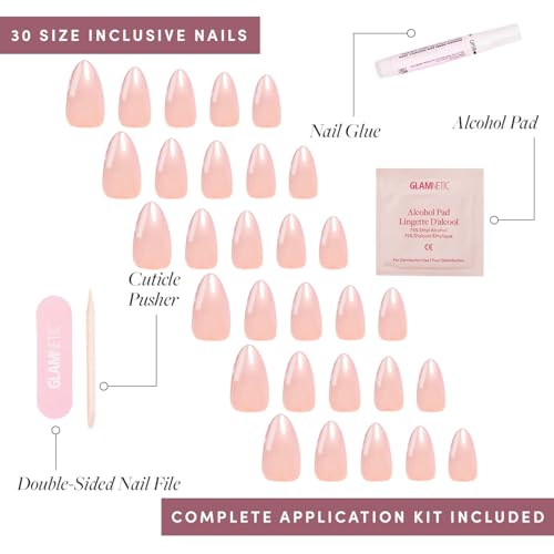Glamnetic Press On Nails - Short Almond, Glazed Fake Nails 30 Pc Full Kit - color: 3S - Los Angeles