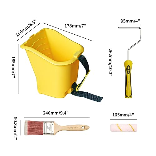 Voomey 18 Pcs Paint Bucket Hand Held, Paint Cup 4 Inch, Paint Brush, Integrated Magnetic Brush Grip, Suitable for Decoration, Repairs, Small Paint and Coating Projects - size: 18 Pcs Paint Bucket Kit & Micrfiber Rollers