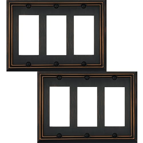 OKAWYC Triple Decorator Light Switch Cover Adler Metal Wall Plate, 2-Pack Aged Bronze 3 Gang Triple Rocker, for Receptacle Dimmer Switch GFCI Outlet, Switch Cover Decorative Wallplate, Durable - style: 3 Decorator 2PK