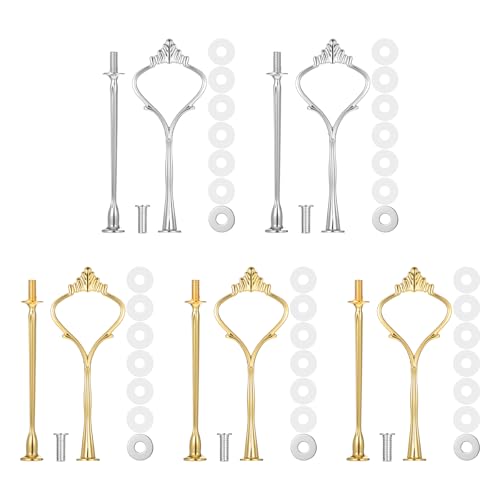 Tucnoeu 5 Sets of 2 Tiered Tray Hardware Kit - Cake Stand Hardware Tiered Tray Plate Hardwares Kit for Serving Dessert Cupcake Dish Food(3 Gold, 2 Silver) - color: 1