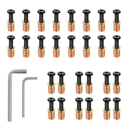 Threaded Wood Inserts for Furniture, 1/4-20 x 25/32" Inserts and Bolts - Hex Socket Drive - 1/4-20 x 19/32" Screw-in Nuts，Set of 28 Screw-in Nuts, Furniture Fasteners (kit)