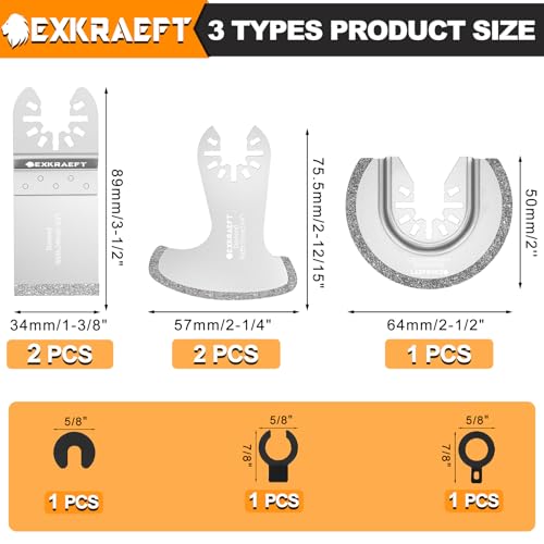 EXKRAEFT 5PCS Diamond Oscillating Multi Tool Blades for Grout Removal - size: 5PCS