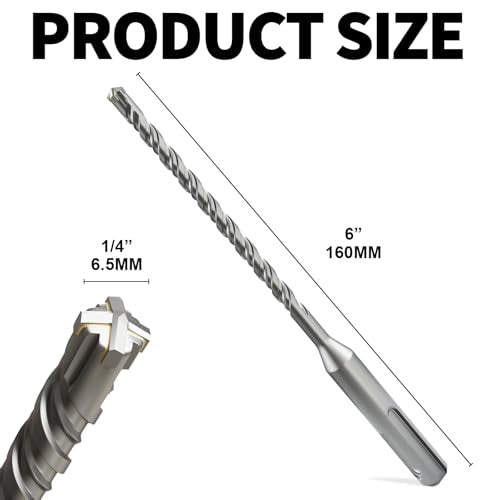 SDS Plus Rotary Hammer Drill Bits, (1/4"*6"-6.5mm*160mm) - 4 Carbide Cutting Edges, Ideal for Masonry| Heavy-Duty Masonry |Hammer Drill Bits for Precision Drilling - size: (6.5mm*160mm)