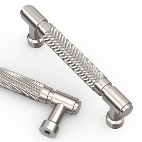 Asidrama 10 Pack 3.75 Inch(96mm) Brushed Satin Nickel Cabinet Pulls Knurled Kitchen Cabinet Handles, Cabinet Pulls Kitchen Cabinet Hardware for Cupboard Drawer Pulls - color: Brushed Satin Nickel, size: 3.75" Hole Center, style: 10 Pack