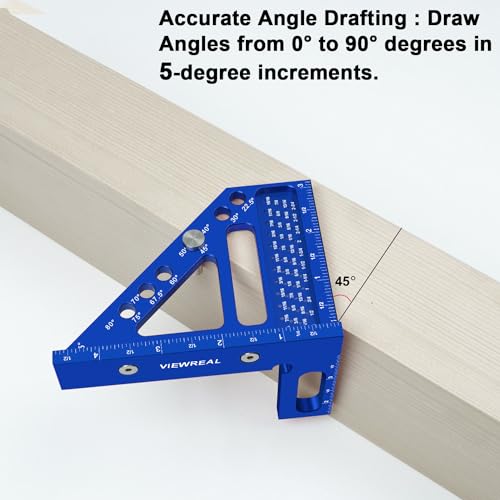 3D Multi-Angle Aluminum Alloy Woodworking Square Ruler, 22.5-90 Degree Protractor, High Precision Miter Triangle Ruler for Engineers, Carpenters, and Craftsmen - color: Blue