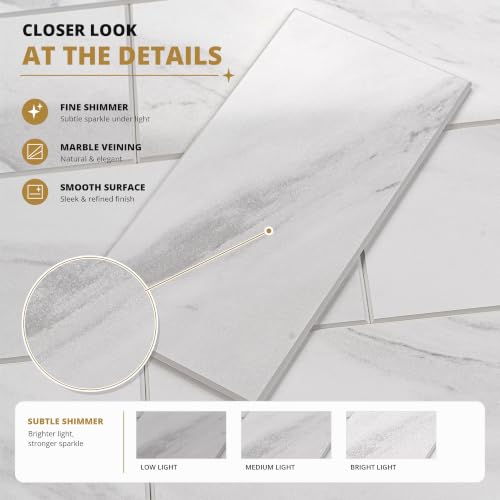 StyloVue 100 Pieces Peel and Stick Backsplash for Kitchen, 3" x 6" PVC Subway Tile, 2026 Upgraded Sparkle White Marble, Stick on Wall Tile for Kitchen, Bathroom, Fireplace, RV - color: Sparkle White Marble