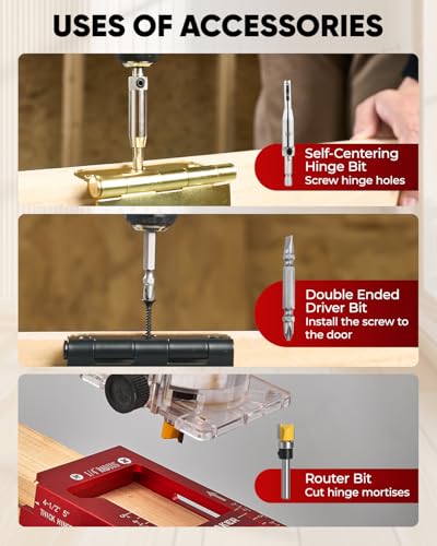 Saker Door Hinge Jig,Adjustable Door Jamb Hinge Jig,Aluminum Alloy Doors Hinges Router Jigs,Fits Door Hinges from 2.5" to 5" Length and Thicknesses,Radius 1/4” or Radius 5/8” - size: Door Hinge Jig