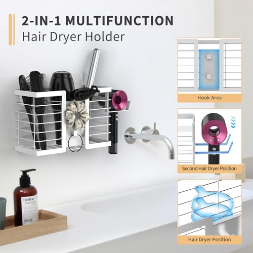 FUNKYLEE 3-in-1 Universal Hair Tool Organizer Wall Mount, White - 2 Pack - color: 2PCSWhite