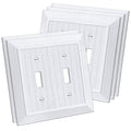 CML Classic Beadboard 2-Gang Toggle Light Switch Wall Plate, 5 Pack, White | Vintage Retro Wood Grain Design, Double Switch Covers, Standard Size 4.95'' X 4.87'', Impact Resistant - size: 5 Pack